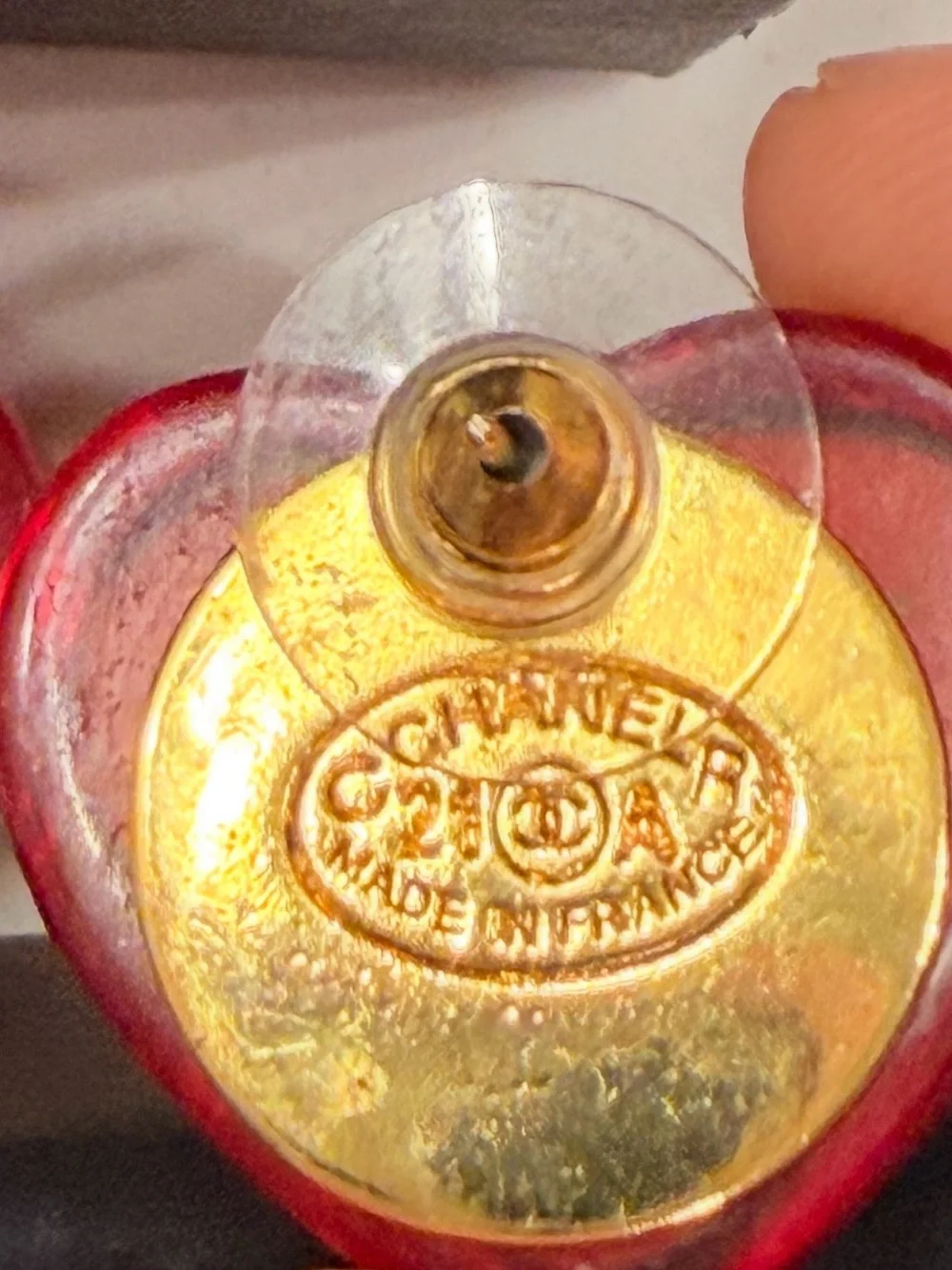 CHANEL Gold CC Red Heart Clip-On Earrings